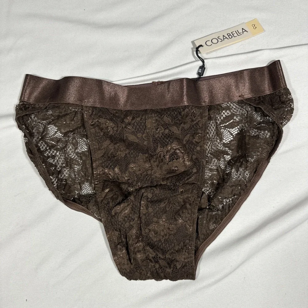 NWT‎ Cosabella [ MENS MEDIUM ] Never Say Never Sports Brief Lace UNO Brown U1941
